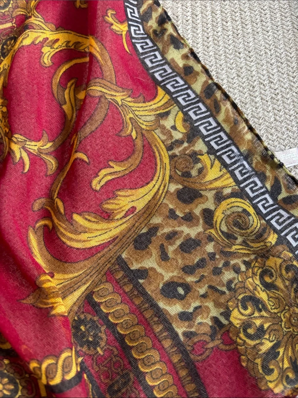 Luxurious Red & Gold Baroque-Print Women's Scarf Wrap 43”x70”